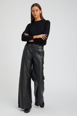 Black Leather Wide Leg Trousers