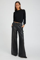 Black Leather Wide Leg Trousers