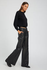 Black Leather Wide Leg Trousers