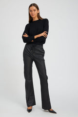 Black Leather Straight Leg Pants