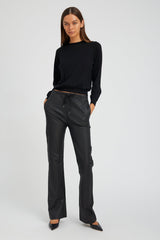 Black Leather Straight Leg Pants