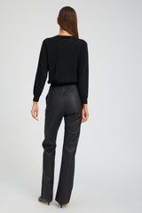 Black Leather Straight Leg Pants