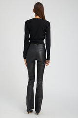 Black Leather Micro Flare