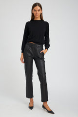 Black Leather Sophia Pintuck Joggers