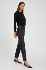 Black Leather Sophia Pintuck Joggers