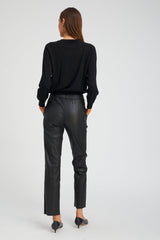 Black Leather Sophia Pintuck Joggers
