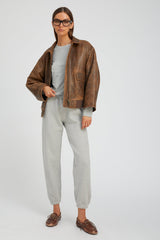 Brown Distressed Leather Aviator Jacket