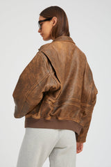 Brown Distressed Leather Aviator Jacket