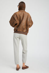 Brown Distressed Leather Aviator Jacket
