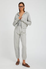 Heather Grey Cotton Shrunken Zip Up Hoodie