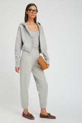 Heather Grey Cotton Shrunken Zip Up Hoodie