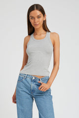 Heather Grey Rib Fitted Scooped Tank