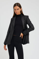 Black Leather Fitted Blazer
