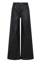 Black Leather 5 Pocket Wide Leg