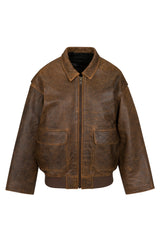 Brown Distressed Leather Aviator Jacket