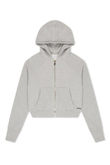 Heather Grey Cotton Shrunken Zip Up Hoodie