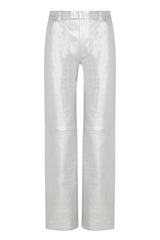 Metallic Silver Leather Classic Trousers
