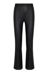 Black Leather Ankle Flare Pants with Princess Seams