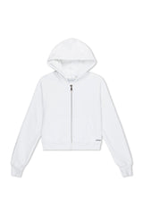 White Cotton Shrunken Zip Up Hoodie