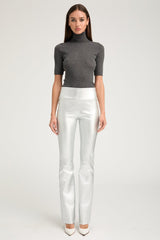 Metallic Silver Leather Micro Flare