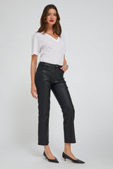 Black Leather 5 Pocket Ankle Slim Straight