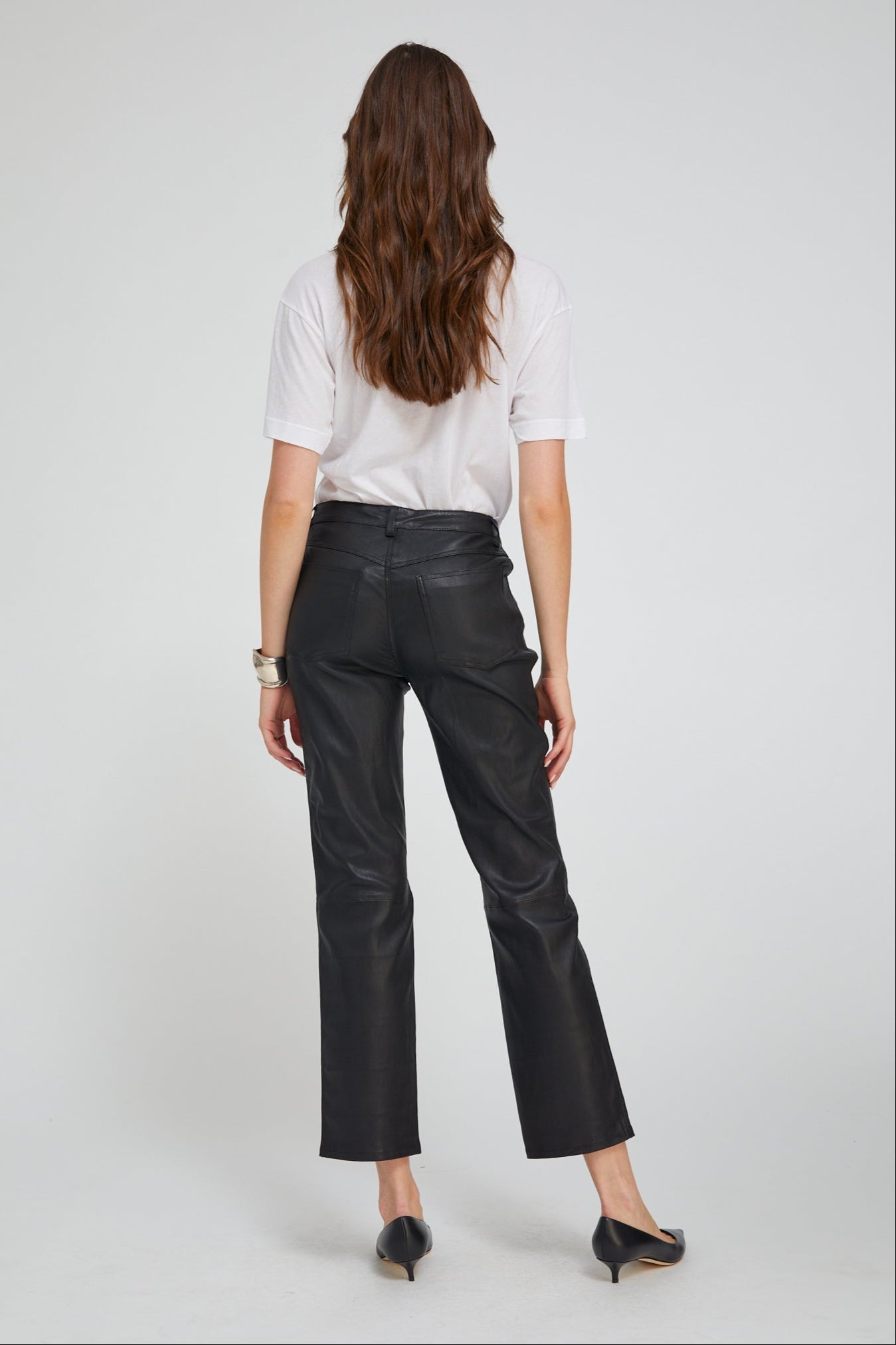 Black Leather 5 Pocket Ankle Slim Straight