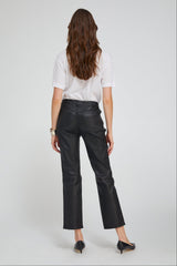 Black Leather 5 Pocket Ankle Slim Straight