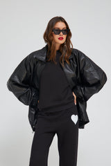 Black Leather Anorak Jacket