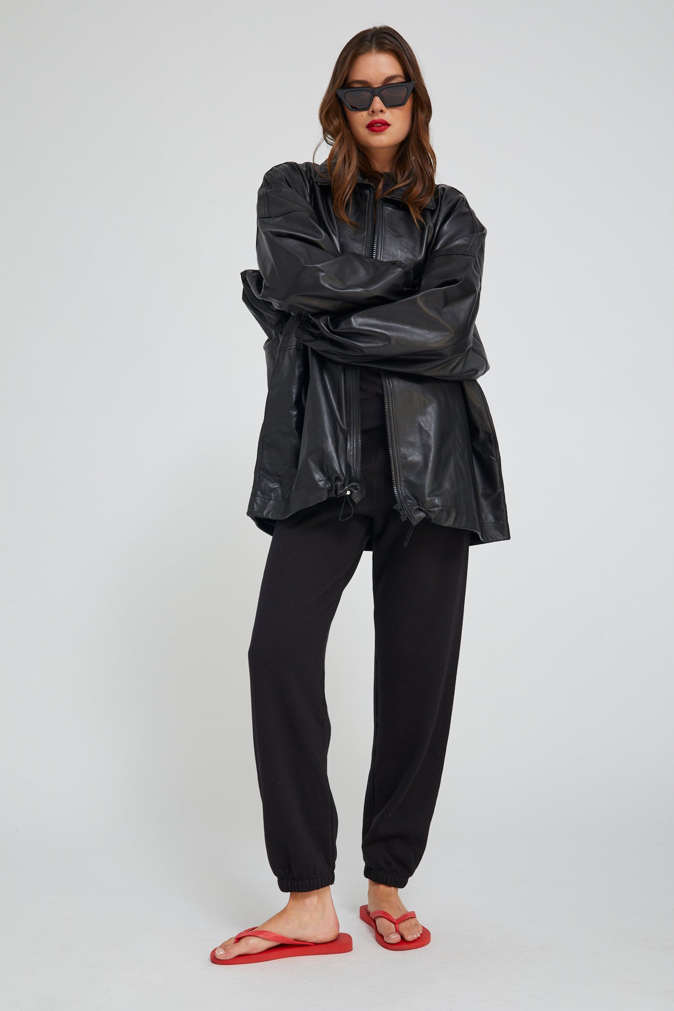 Black Leather Anorak Jacket