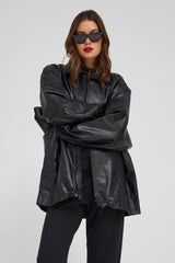 Black Leather Anorak Jacket