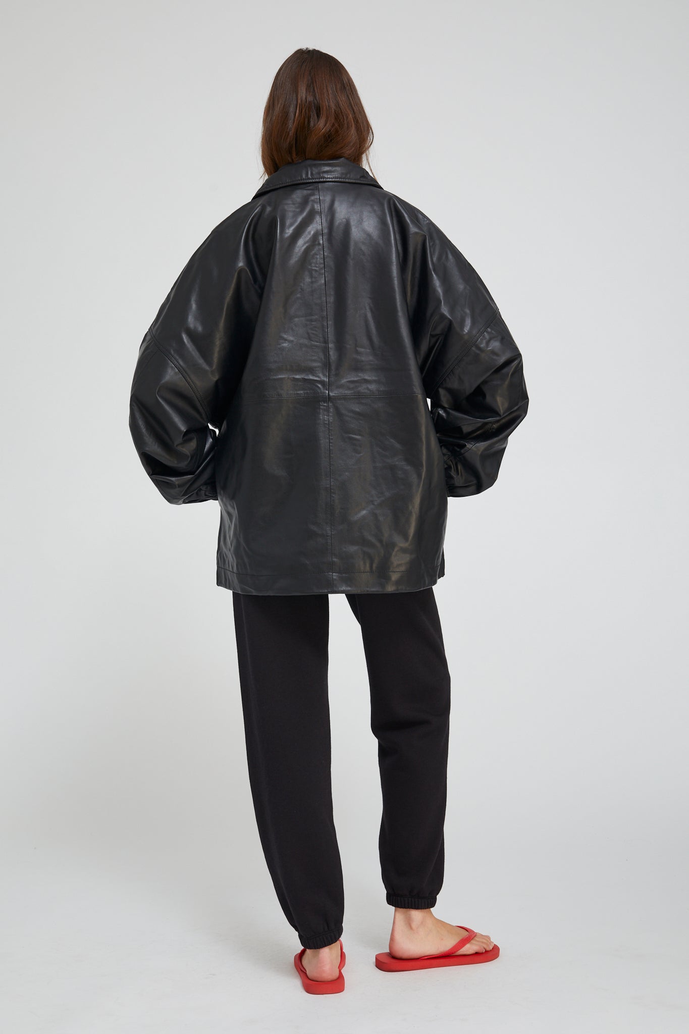 Black Leather Anorak Jacket