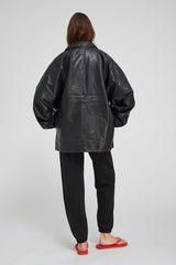 Black Leather Anorak Jacket