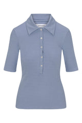Steel Blue Rib Mid Sleeve Polo