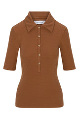 Chestnut Rib Mid Sleeve Polo Top